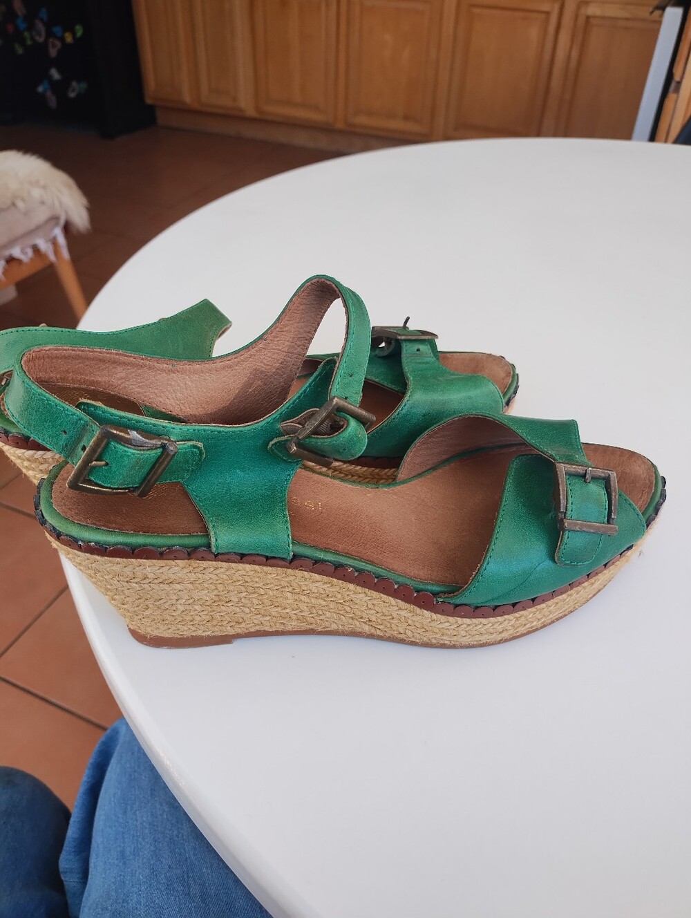 Green Espadrille Wedge Sandals with Ankle Strap